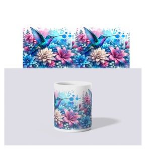 Colorful Hummingbird and Floral Mug